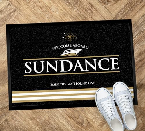 Artylicious Personalisierte Bootsmatte – Schnellboot, Segelboot, Yacht, Boden, natürliches Goldseil, 60 x 40 cm, Matte (schwarz)