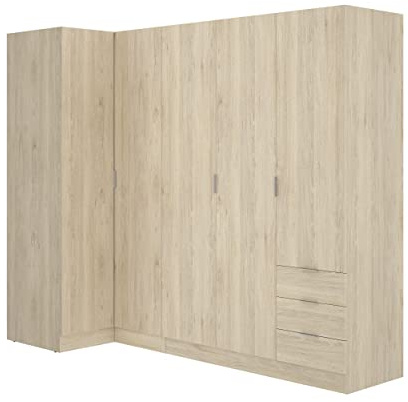 DEKIT GRUPO RIMOBEL Essen - Armadio angolare con cassetti - Rovere Naturale - 184 cm (Alto) x 91 cm (Largo) x 214 cm (Prof.)