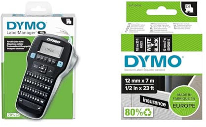 DYMO LabelManager 160 Tragbares Beschriftungsgerät | Etikettiergerät mit QWERTZ Tastatur & Einfache Textbearbeitung | für D1 Etiketten in 6 & Original D1-Etikettenband | weiß auf schwarz | 12 mm x 7 m