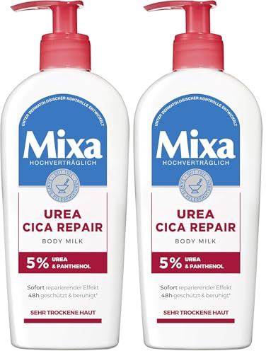Mixa Leche corporal reparadora Urea Cica Repair Body Milk, con urea y pantenol, para piel muy seca, altamente tolerable, 250 ml (Pack de 1) (Paquete de 2)