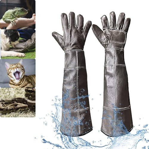 Wasserdichte Handschuhe für den Umgang mit Tieren, FIPASEN 60CM/ 23,6Zoll Bissfeste Handschuhe für Badend, Pflegen, Umgang mit Katze Hund Ratte Eidechse Falke Reptil - Verstärkte Lederschutzhandschuhe