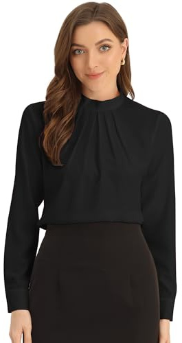 Allegra K Work Tops for Women Long Sleeve Ruched Business Casual Blouses | Stand Collar, Office Shirts, Trendy, Dressy Casual, Professional
