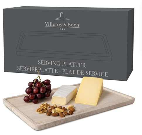 Villeroy & Boch - Manufacture Travertine Serving Platter Large Beige, Hand-Crafted, Large Plate Made from Natural Stone in Sand, Plate Stone, Crockery, Travertine