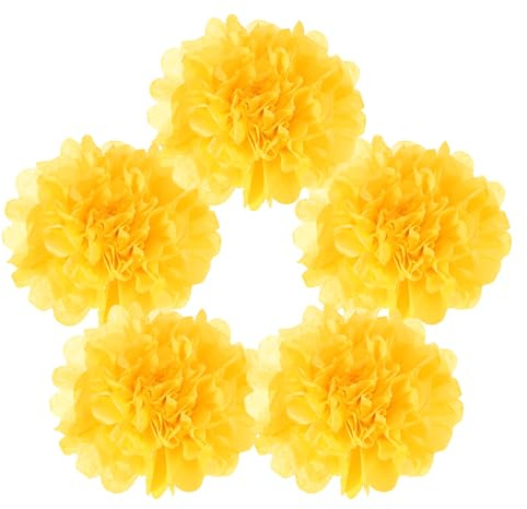 QUARKZMAN 5pz Pom Pom di Carta, 6 Pollici Fiori di Carta di Tissue Messicani per Feste di Compleanno Matrimonio Giallo