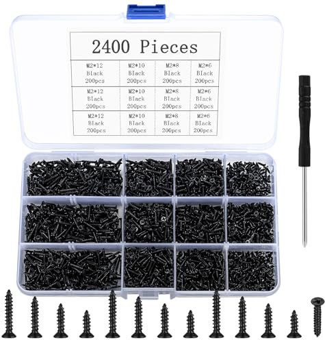 Small Self-Drillin, 2400 Small Wood Screws, Phillips Screws, Flat Head Countersunk Self-Drilling or Electronics DIY Woodworking - Black