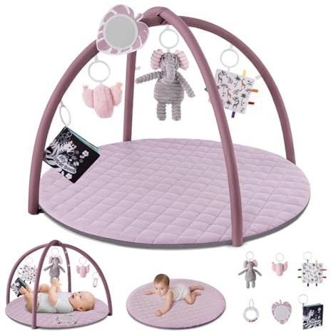 Blissful Diary Spielbogen Baby, Spieldecke Baby Gym Activity Decke mit 6 Abnehmbare Spielzeuge, krabbeldecke Einfach zu Installieren und zu Reinigen, Unverzichtbare Babygeschenke, Lavendelrosa
