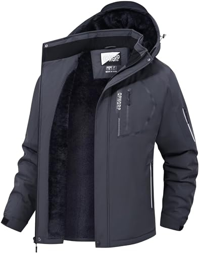 QPNGRP Men's Ski Jacket Waterproof Insulated Winter Coat 5 Zipper Pockets CharcoalGrey 4X-Large
