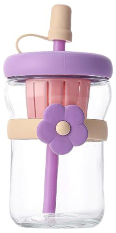 Bottiglia d'acqua in trasparente - bottiglia di 500ml tazze trasparenti - barattolo riutilizzabile impermeabile con cannuccia in silicone | per tè caffè latte succo bevanda fredda calda