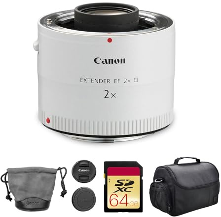Canon Extender EF 2X III | L-Series Teleconverter for Canon EF Lenses | Doubles Focal Length for Sports, Wildlife & Telephoto Photography (4410B002) + 64GB Memory Card + Camera Bag