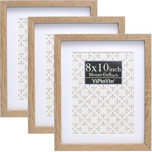 Natural Wood Effect 8x10'' Picture Frame Set of 3,with Acid Free Mount For 6x8''Featuring Premium Acrylic Window,for Tabletop Display or Wall Mounting,An Ideal Choice for Christmas,Weddings Decor
