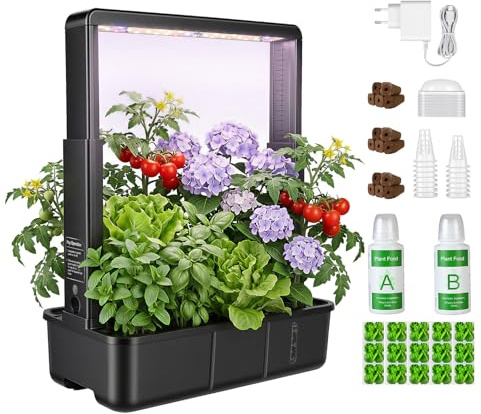 ERWEY Sistema de cultivo hidropónico para 15 plantas, sistema hidropónico con lámpara LED de 15 W para plantas, depósito de agua de 3 L, altura ajustable, jardín interior para cocina, salón, escuela