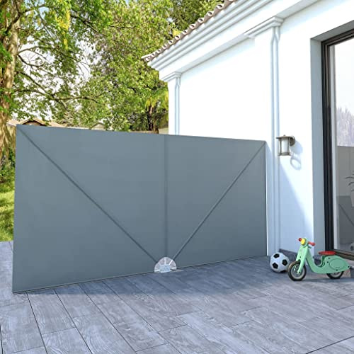 Mokuyary Scomparti laterali pieghevoli per terrazza, grigio, 400 × 200 cm, protezione dalla privacy e protezione solare, balcone, tenda da sole, frangivento, giardino, terrazza