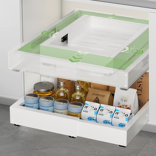 KiwiPower Telescopic Drawer Adjustable 29-48 cm Width & 41.5-55 cm Depth - Extendable Drawer Kitchen, Cupboard Organiser & Kitchen Cabinet Organiser Extendable Sturdy (2, White)