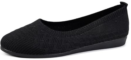 Ballerines à enfiler pour femme, antidérapantes, tricotées, sportives, plates et confortables, Noir , 39 EU
