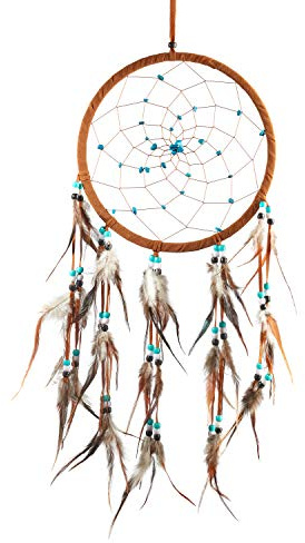 Pink Pineapple Atrapa sueños Grande Bohemio: Arte de Pared de Dreamcatcher Colgante Ético con Plumas y Turquesa Cuentas, de Color Marrón con Diseño de Ganchillo Tradicional - 22cm x 60cm
