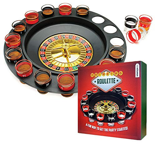 mikamax - Juego de Ruleta - Plástico Duro - Rojo y Negro - Juego de Casino - con Vasos