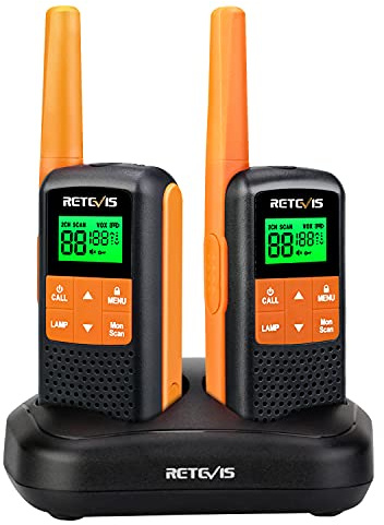 Retevis RT649 Walkie Talkie licensfri PMR446 radioenhet set 16 kanaler VOX LED ficklampa IP65 vattentät skanning två laddningsmetoder (orange, 2 st.)