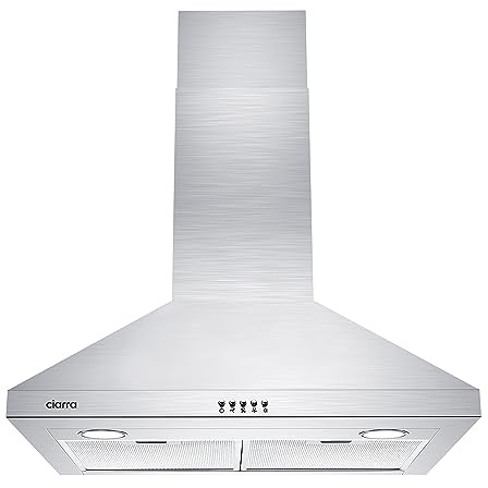 CIARRA Range Hood 30 inch Wall Mount 450 CFM Ductless Range Hood Vent for Kitchen Hood in Stainless Steel CAS75206P