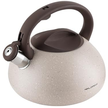 FLORINA Tekanna för Spis (2,5 l) I Tevattenkokare i Rostfritt Stål LAVA I Flöjtkokare med Silikonhandtag I Automatisk Visselpipa I Vattenkokare för Induktionsspis, Gasspis och Elspis I Färg: Beige