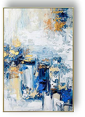 ZMFBHFBH Dipinto ad olio su tela di grandi dimensioni con cornice astratta su tela oro blu nuvola pittura quadri d'arte immagine soggiorno 80x120 cm (32x31in) con cornice