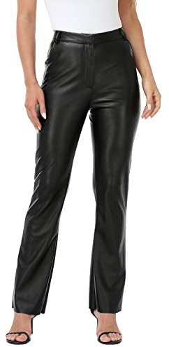 HDE Women's Faux Leather Pants High Waisted Straight Leg Trousers with Pockets Black - XL