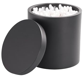 Joitsvia Cotton Swab Holder, Qtip Holder Dispenser with Lid, Resin Bathroom Containers,Vanity Storage Jars Organizer for Cotton Ball, Floss, Bath Salts, Bathroom Accessories, Matte Black