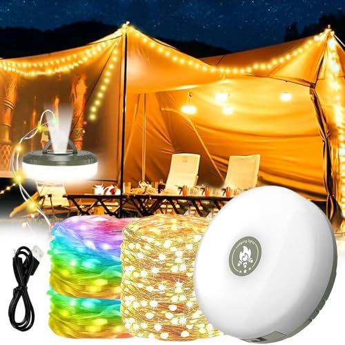 Led Camping Lichterkette mit USB-Tragbarer Lampe, Ausziehbare Außenleuchte