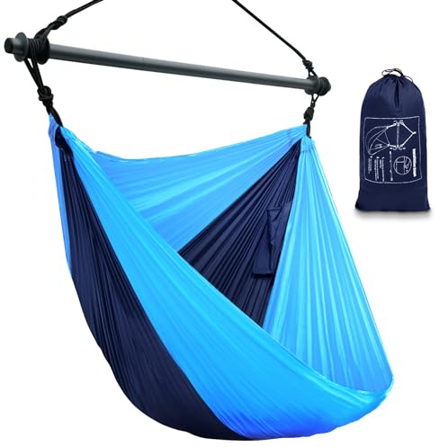Hammock Chair, Portable Outdoor Hanging Rope Swing, Max 500 Lbs, Collapsible and Lightweight Nylon Parachute Hammocks Chair for Indoor, Backpacking, Travel, Backyard, Patio, Hiking (Navy,Blue)