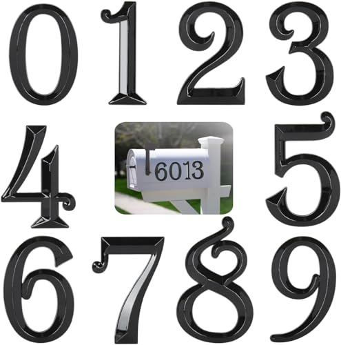 Jiepuxiter 10Pcs Mailbox Numbers for outside 0-9, 2.75 inch 3D Self Adhesive Street Address House Door Numbers Signs for Apartment,Office,Cars,Mailboxes (Black)