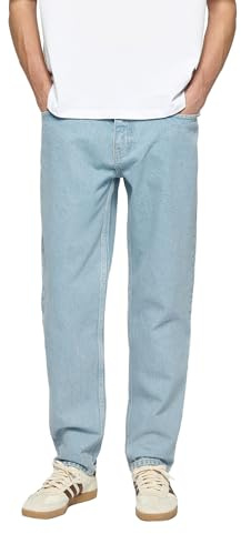 Herrar Carrot fit jeans med knappslå jeansbyxor streetwear lös denim byxor morotssnitt casual män, Vintage blå, 36W x 34L