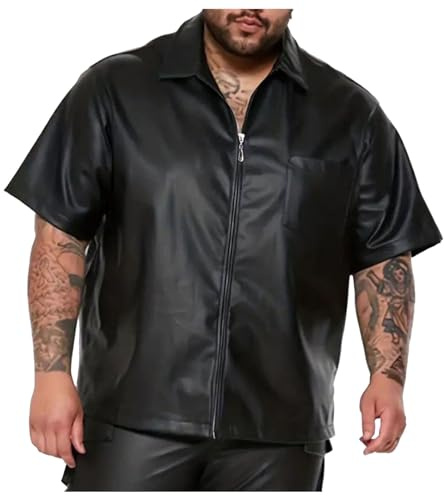 Camisa de cuero para hombre, manga corta, sin aros, corte regular, cuello alto, camisa de ocio, vacaciones, informal, camisa de verano, tallas grandes, tiempo libre, camisa hawaiana, camisa de playa