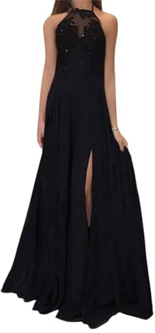 tinbarry Vestiti da Donna Elegante Maxi Lungo da Sera Abito da Sposa con Scollo a V Abiti da Damigella Abito in Pizzo con Spacchi