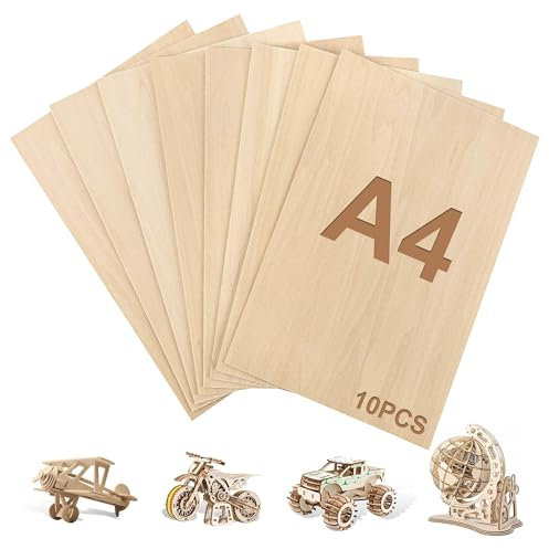 Lot de 10 plaques de contreplaqué A4 3 mm en bois de tilleul 30 x 21 cm - Plaques en bois pour bricolage, modélisme, pyrogravure, bricolage - Pour le travail du bois (A4-300 x 210 x 3 mm)