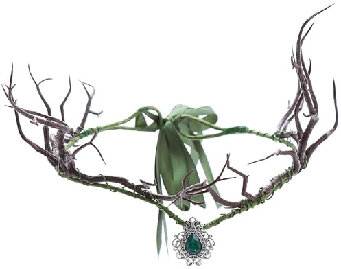 ZAHD Couronne gothique elfique avec cornes de cerf Couronne gothique elfique à cornes Couronne noire Bandeau de fleurs gothique réglable Couronne d'elfe de la forêt pour Halloween fête (Vert)