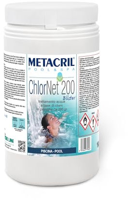 Metacril Pool & Spa Chlor Net 200 Blister, Trattamento Acqua a Base di Cloro, per Piscina, in Pastiglie da 200 gr - 1 KG