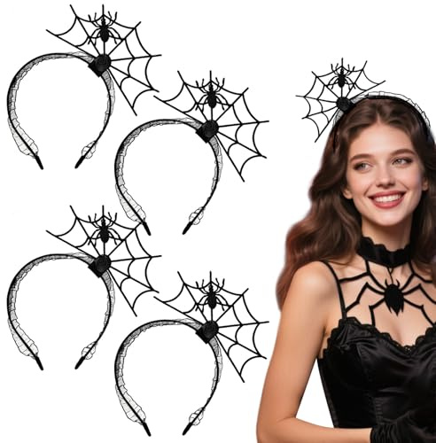 SAIIURV 4 Pieces Halloween Spider Headband for Women Men, Black Spider Web Head Boppers Headband, Devil Hair Accessories, for Fancy Dress and Cosplay Party Decor (Black)