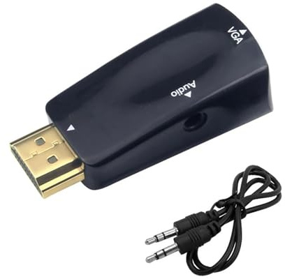 WIKRQIHL Cable convertidor HDMI a VGA (Macho a Hembra), Adaptador de Audio de 3,5 mm, HD 1080P, for PC, portátil y Tableta.(Black)