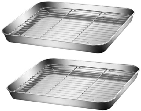 ARTSEWPLY 2juegos Bandeja Para Horno Con Rejilla De Enfriamiento De Acero Inoxidable Multifunción Para Hornear y Escurrir Apta Para Restaurante y Uso Doméstico Con Asa Cómoda y Resistente