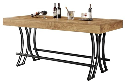 Tribesigns 160CM Bartisch Stehtisch Schreibtisch Arbeitstisch, Farmhouse Esstisch für 4-6 Personen mit Fußstütze aus Metallring für Küche, Wohn- & Esszimmer - 160 x 70x 90 cm (B/H/T) (nur Tisch)