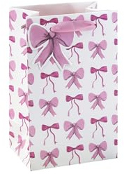 Eurowrap Present Bow Small Gift Bag with Ribbon Handles, Pink Bow Pattern Design, Matching Bow Gift Tag, Stylish Gift Bag for Mother’s Day and Birthday