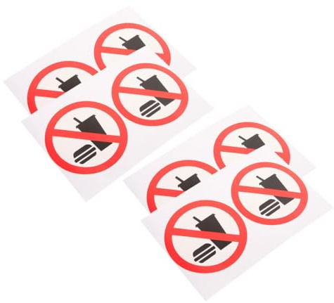 Amosfun Lot de 4 Set de Autocollants Vinyle Interdiction de Nourriture et Boisson 5x5 Cm, Panneau Adhésif Solide Pvc, Résistant Intérieur Extérieur, Étiquette Avertissement pour Portes