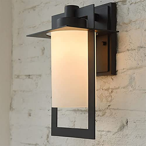 QTANZIQI Svart vattentät utomhus vägglampa med frostat glas vägglykta för trädgård uteplats Balkong 34 cm hög vagn