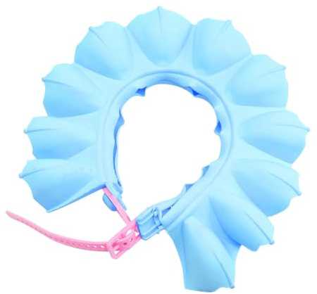 HANABASS Waterproof Shower Cap for Boys, Adjustable Soft TPE Hair Wash Shield with Ear Protection, Easy to Wear and Take Off Bath Shampoo Protector Hat in Blue