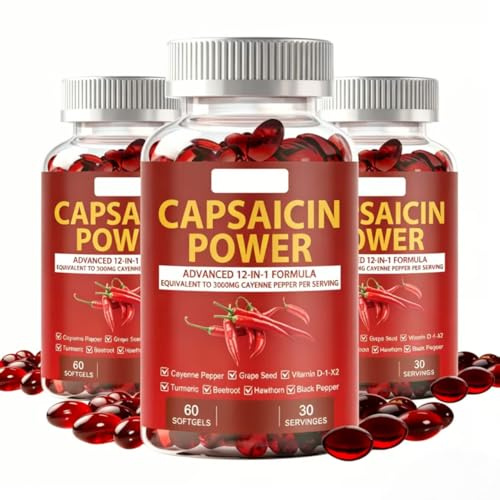 Cayennepeppartillskott, Capsaicin Cap-sula med gurkmeja och rödbetor, stöder cirkulation och energi, 60 Count,3PCS
