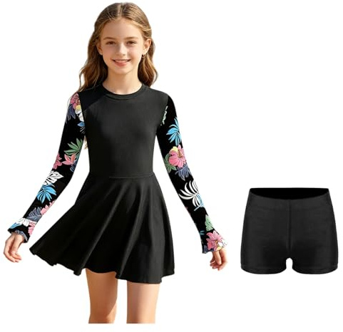 inhzoy UV skydd baddräkt för flickor långärmad rash guard topp och badbyxor 2 delar bikini med shorts set simning strandmode