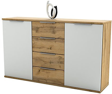 möbelando Sideboard Beistellschrank Anrichte Standschrank Kommode Schrank Constantin I Wildeiche/Weiß
