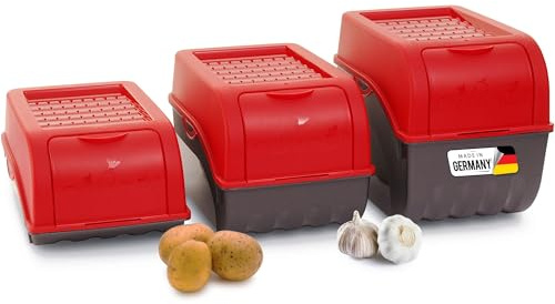 Novaliv Juego de Cajas de Almacenamiento para Patatas y Verduras | 3,5 L + 5 L + 9 L | Rojo | Apilables para Cebolla, Fruta