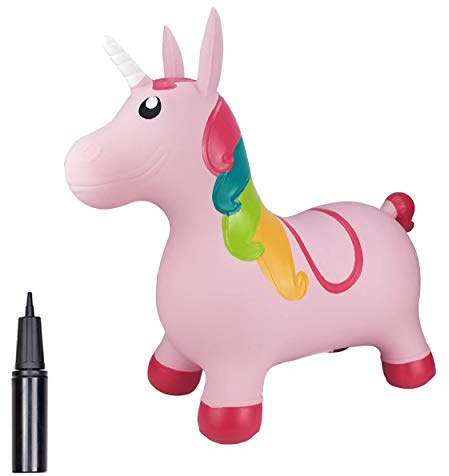BOUNCEZIEZ Inflatable Animal Bouncy Ride On Hopper (Pump Included) (Pink Unicorn)