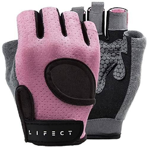 LIFECT Essential Breathable Workout Gloves, Knuckle Weight Lifting Gloves with Curved Open Back, for Powerlifting, Gym, Crossfit, Women and Men (Pink, Small)