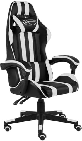 vidaXL Gaming Stuhl Höhenverstellbar Schreibtischstuhl Bürostuhl Chefsessel Drehstuhl Racing Sportsitz Computerstuhl Schwarz Weiß Kunstleder
